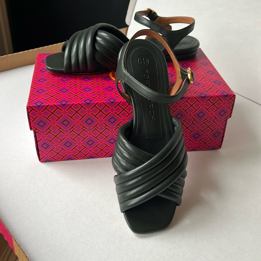 Tory Burch Kira Quilted Ankle Strap Sandal - Dark Seaweed, WORN 3 TIMES!